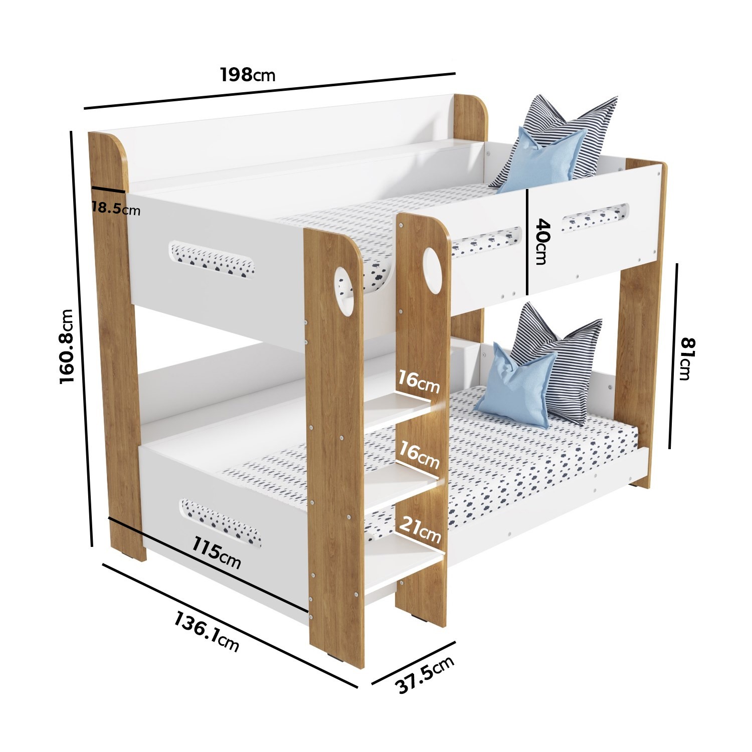 Read more about White and oak bunk bed with shelves sky